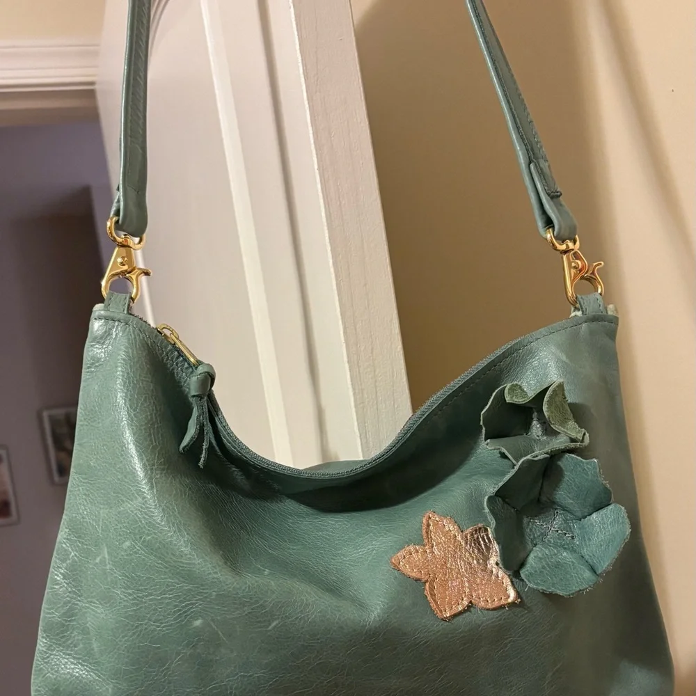 EUC Satchel Large Alison in Jasper with Leather Flowers - Picture 2 of 4